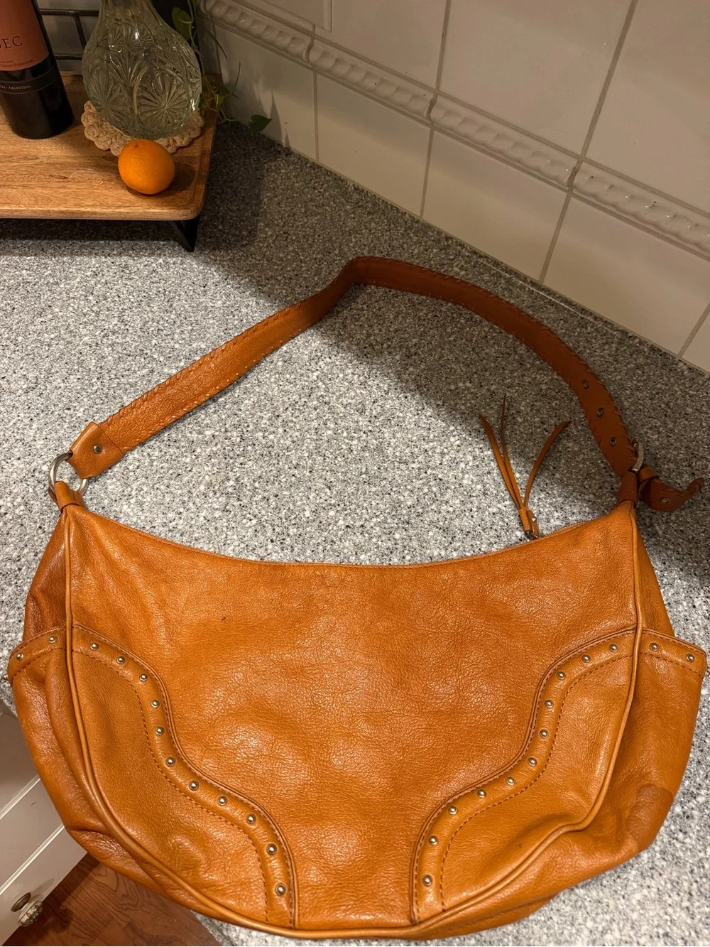 Michael Kors Acorn Tan Brown Leather Studded Large Hobo Shoulder Bag